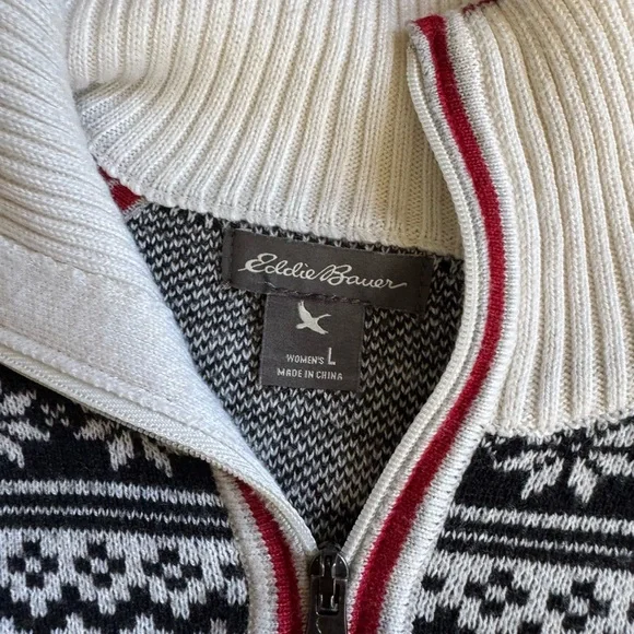 EDDIE BAUER Quarter Zip Nordic Ski/Winter Sweater Size L - Picture 2 of 11